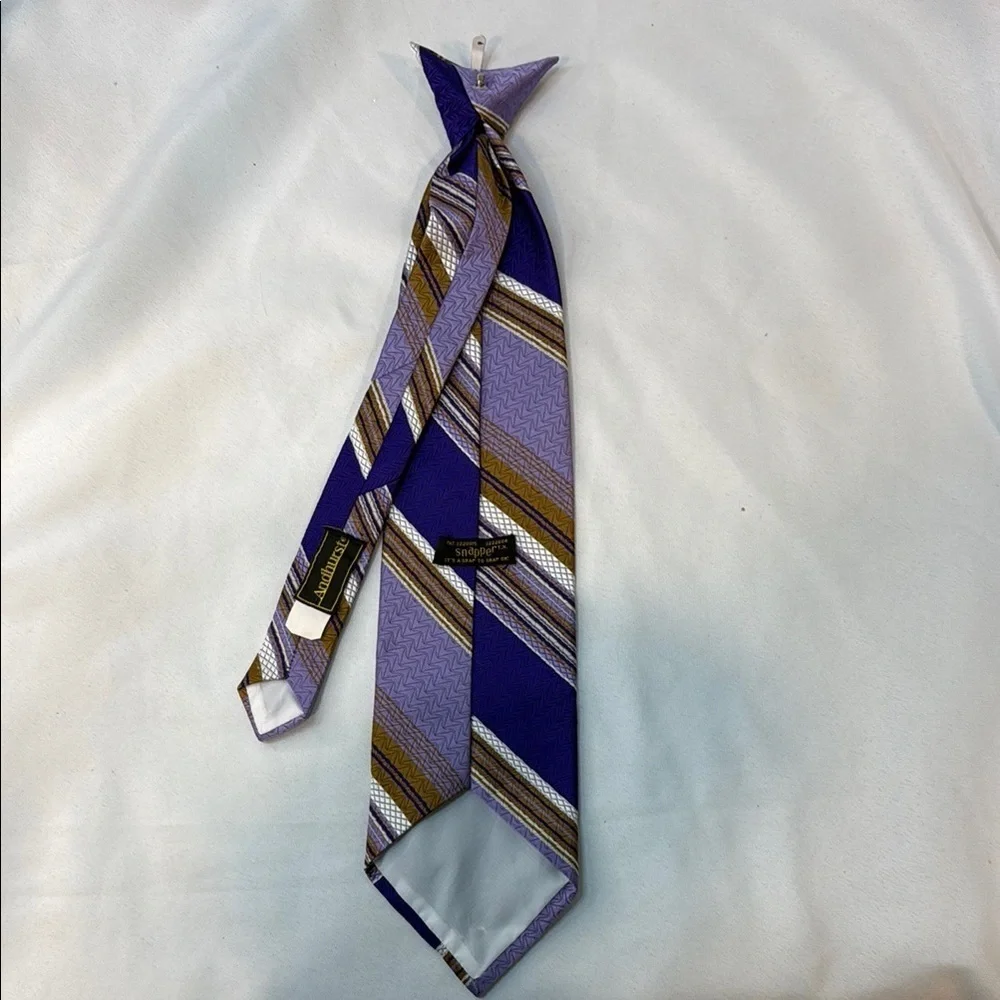 Vintage 1970’s Andhurst Men’s Clip-On, Snapped(TM), Striped Tie, Purple&Gold